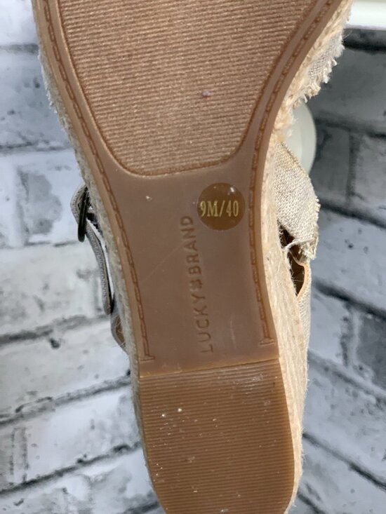 Lucky Brand Espadrille Wedge Sandals 9 Oatmeal Canvas Ankle Strap Open Toe Boho - Picture 10 of 12